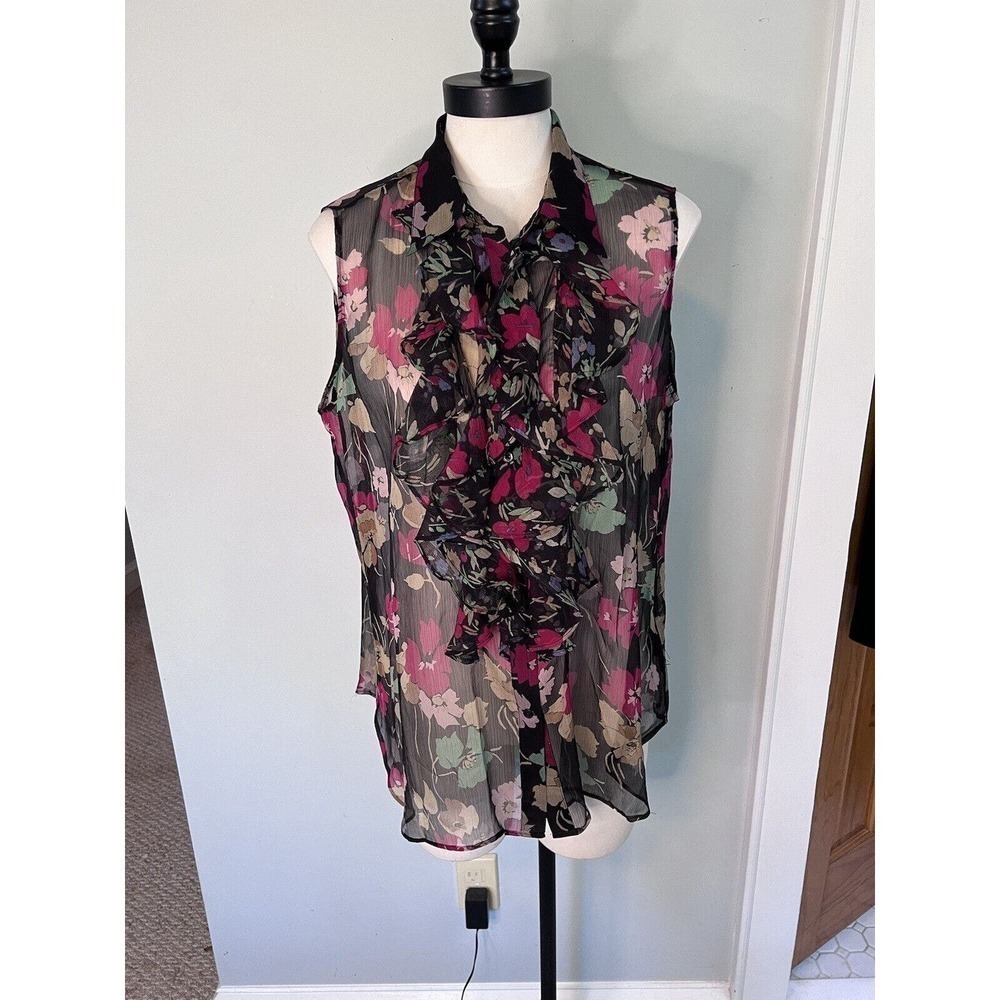 Sleeveless Black Floral Ruffle Blouse - Women